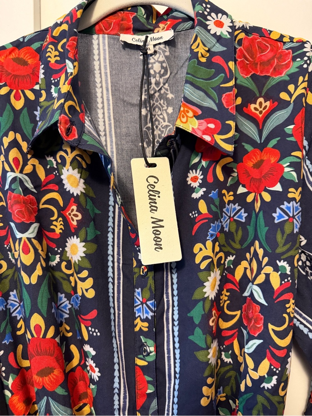 Celine Navy Floral Long-Sleeve Shirt Dress - Picture 3 of 3